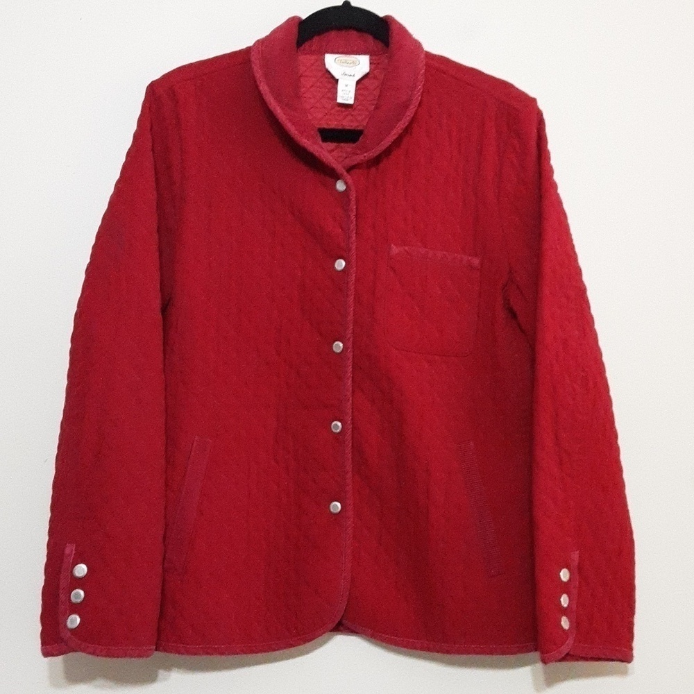 Vintage talbots blanket jacket coat red women M quilted lined snap closure y2k